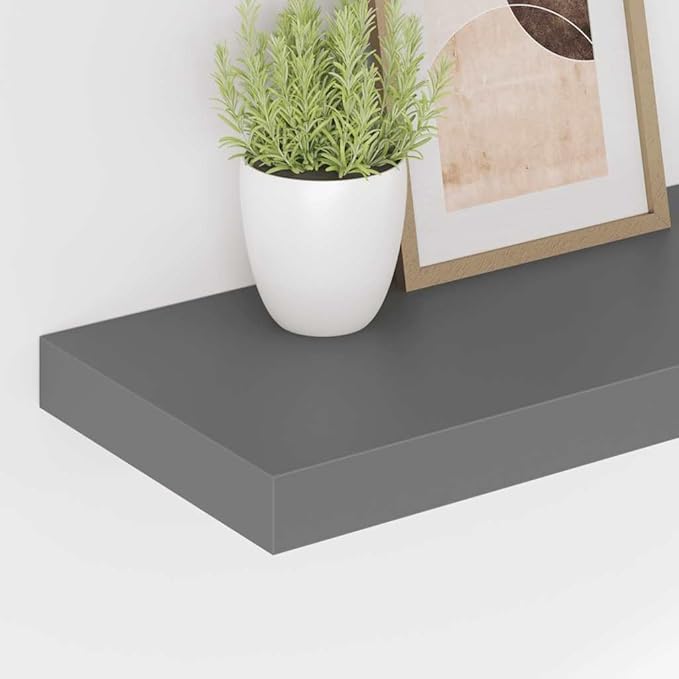 Set of 2 Floating Wall Shelves, Modern High-Gloss Grey Honeycomb MDF Display Shelves for Living Room, Bedroom, and Office, 19.7 x 9.1 Inch Decorative Storage Racks