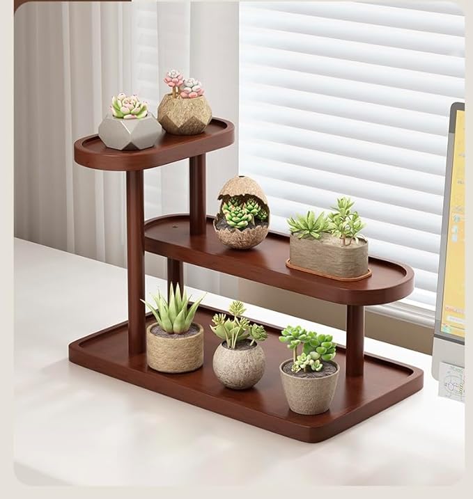 HealthEmpire 3-Tier Cosmetic Organizer Shelf for Countertop – Wooden Makeup & Skincare Storage Rack, Bathroom Vanity Display Stand for Perfume, Toiletries & Office Desk Organization (Brown)