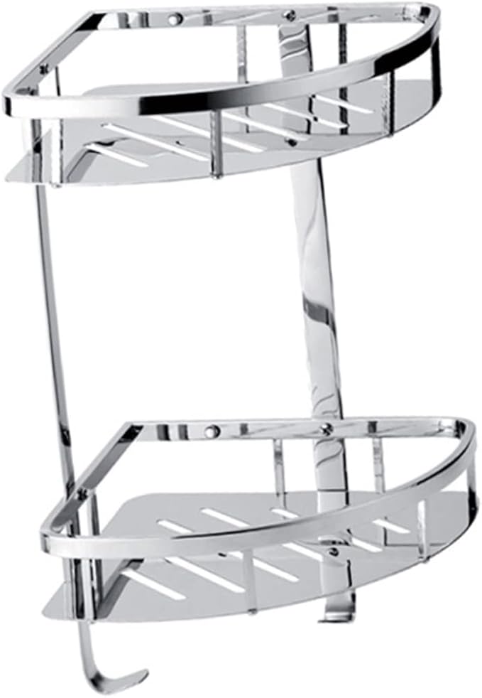 PRETYZOOM Stainless Steel Double Layer Corner Storage Rack Thickened Triangle Bathroom Shelf Organizer with Hollow Out Design for Efficient Space Utilization