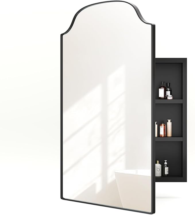 24x35 Inch Medicine Cabinet - Surface Mount or Recessed Bathroom Mirror Cabinet with Storage, Metal Framed, Sturdy & Easy Installation（Black）