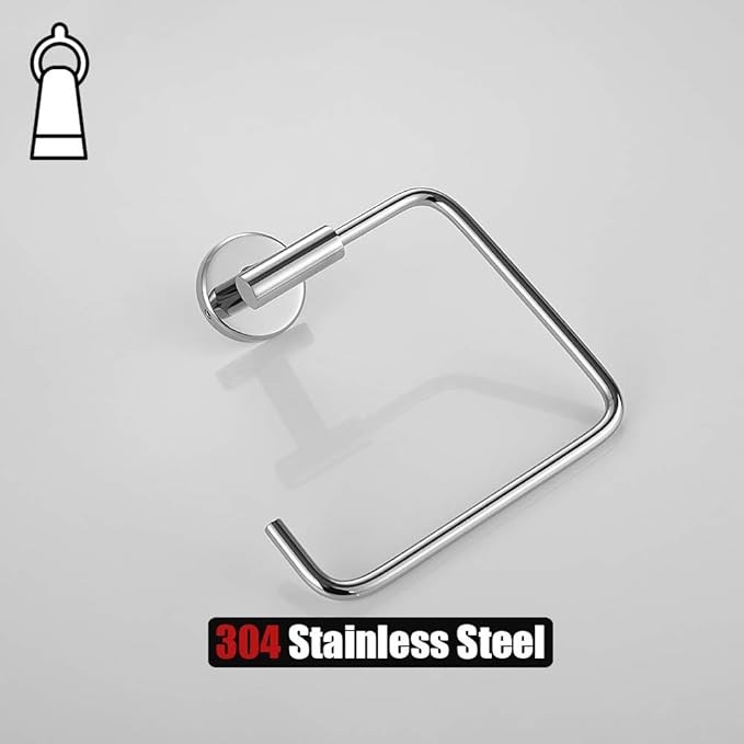 JQK Chrome Towel Ring, Stainless Steel Square Ring Towel Holder for Bathroom, 6 Inch Matte Black Wall Mount, TR140-CH