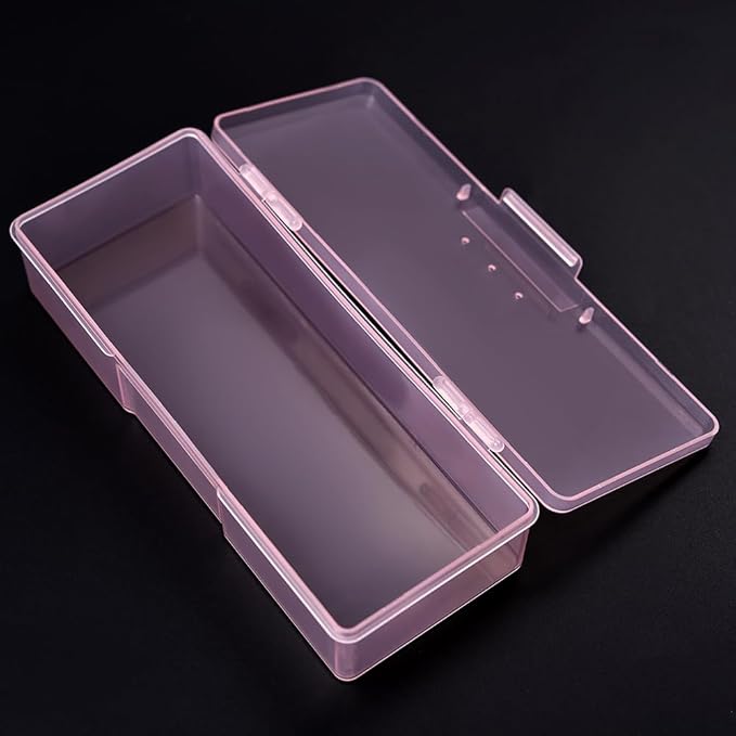 2 Pcs Transparent Nail Art Tool Organizer Empty Plastic Storage Box for Manicure & Pedicure Kits Multifunctional Rectangular Nail Supply Case (2 Pink)