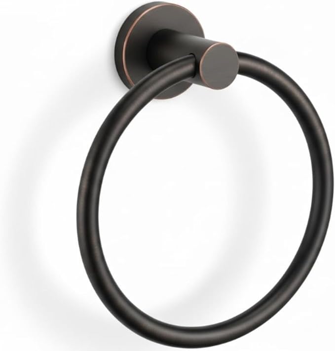 FORIOUS Towel Ring, SUS304 Stainless Steel Modern Hand Towel Holder Rack Hanger Round for Bathroom Wall Mounted, Ideal for Bath, Kitchen, RV, Oil Rubbed Bronze