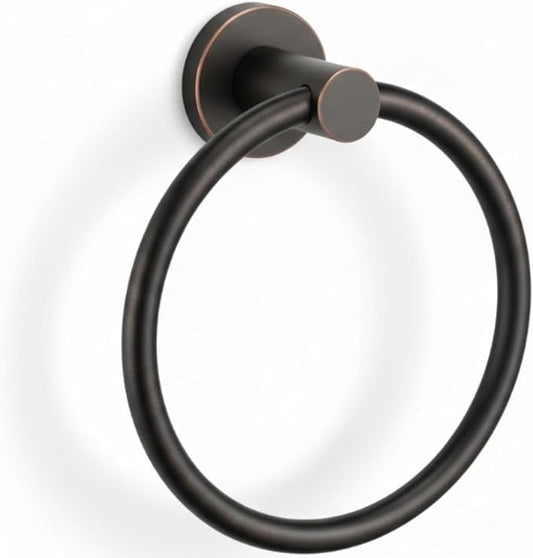 FORIOUS Towel Ring, SUS304 Stainless Steel Modern Hand Towel Holder Rack Hanger Round for Bathroom Wall Mounted, Ideal for Bath, Kitchen, RV, Oil Rubbed Bronze