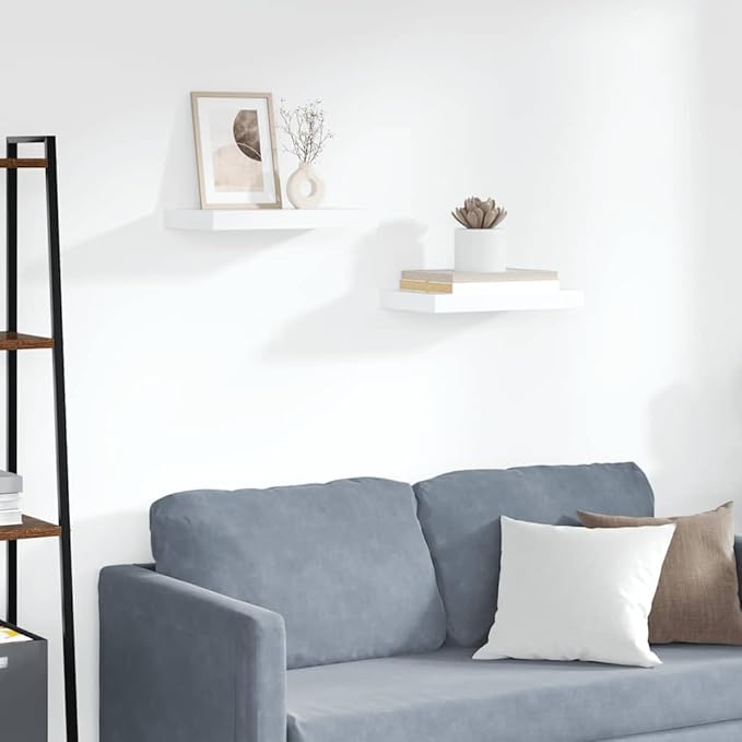 Floating Wall Shelves Set of 2, White Modern Invisible Mounting Display Shelves for Living Room Bedroom, 15.7x9.1 Inches, Honeycomb MDF and Metal Frame, Holds 11 lbs Each, Easy Installation