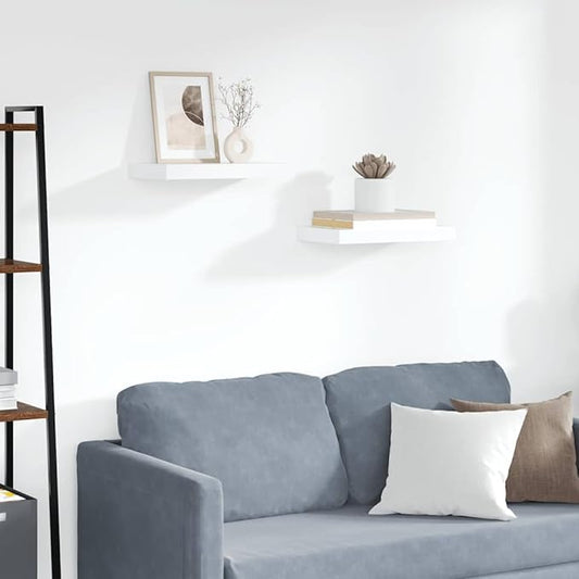 Floating Wall Shelves Set of 2, White Modern Invisible Mounting Display Shelves for Living Room Bedroom, 15.7x9.1 Inches, Honeycomb MDF and Metal Frame, Holds 11 lbs Each, Easy Installation