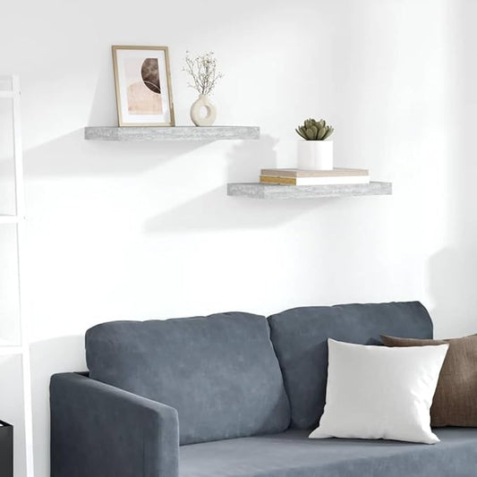 Floating Wall Shelves 2 Pack, Concrete Gray Modern Display Shelves with Invisible Mounting, 19.7x9.1 Inches MDF Board for Living Room Bedroom Office Decor, Holds 15.4 lbs Each