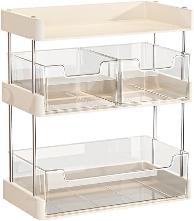Palmhill 3-Tier Medicine Organizer Medicine Cabinet for Vanity, Bathroom, Bedroom (Beige & Clear)