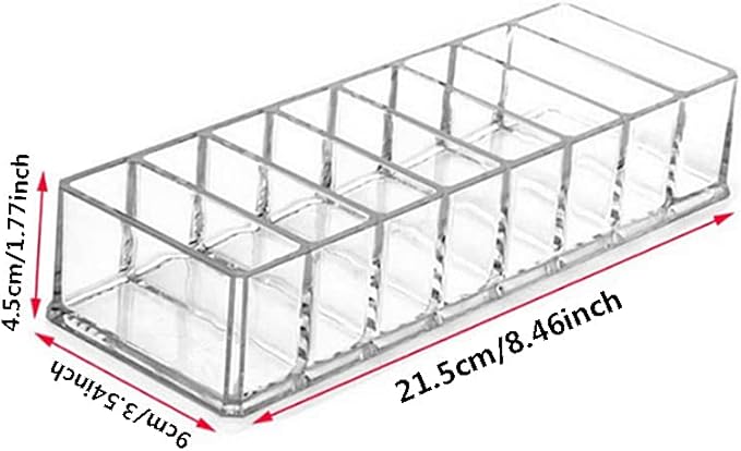 Acrylic Makeup Organizer Lipstick Holder, 8 Slots Clear Cosmetic Makeup Storage Organizer for Lipstick, Brushes, Highlighters, Eyeshadow, Bottles