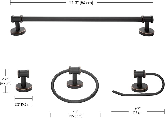 Globe Electric 51415 Camden 5-Piece All-in-One Bathroom Set, 3 Vanity Light with Seeded Glass Shades, Bar, Towel Ring, Robe Hook, Toilet Paper Holder, Bronze