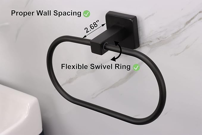 TocTen Towel Ring/Hand Towel Rack - Thicken SUS304 Stainless Steel Bathroom Hand Towel Holder Heavy Duty Unique Oval Hand Towel Hanger Wall Mounted for Bathroom Kitchen Sink (Matte Black)