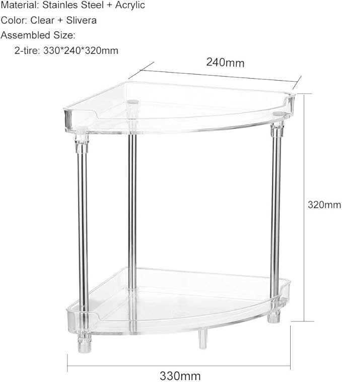 4 Tier Corner Storage Organizer, Compact Freestanding Bathroom Shelf with Clear Acrylic Trays for Hair Accessories Toiletries Countertop Organization (2-Tier)