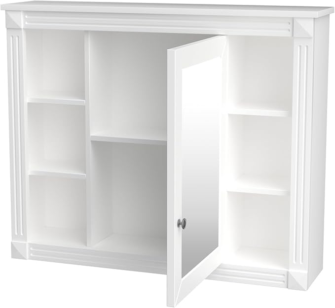 Merax Medicine Cabinet with Mirror, Wall Mount Bathroom Cabinet 35" x 28" Over Toilet Storage Cabinet Organizer with Door and Open Shelves, Mirrored Bathroom Wall Cabinet