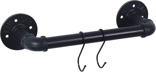 HouseAid 9 Inch Industrial Pipe Towel Bar, Farmhouse Iron Hand Towel Holder, Vintage Style Towel Rod for Bathroom, Wall Mounted, Matte Black (Hook Included)