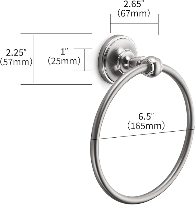khtumeware 1 Pack Brushed Nickel Bath Towel Ring, Bathroom Hardware Accessories Heavy-Duty Hand Towel Holder for Bathroom, Modern Round Towel Hanger Wall Mounted