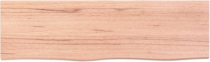 Light Brown Solid Oak Wood Bathroom Countertop 39.4"x11.8"x(0.8"-1.6") with Varnished Surface and Live Edge for Vanity Desk Table Shelf