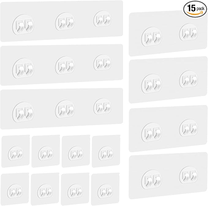 15 Pack Shower Caddy Adhesive Replacement, Adhesive Shelves Hooks Caddy Shelves Rack Basket Organizer Shower Sticker Bathroom Hanging Hook No Drilling Sticky Hanging Hooks (Style 1)