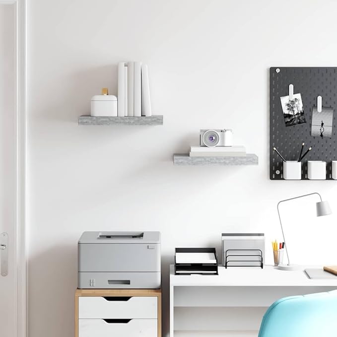 Floating Wall Shelves Set of 2, Concrete Gray Modern Invisible Mounting Shelves for Living Room Bedroom, 15.7x9.1 Inches MDF Display Rack for Books Decor Plants