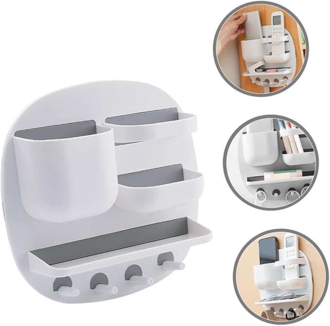 Remote Controller Stand Wall Mounted Bathroom Shelf Organizer Hooks Multi-Function Floating Storage for Toiletries and Bathroom Decor Stylish and Space-Saving Design