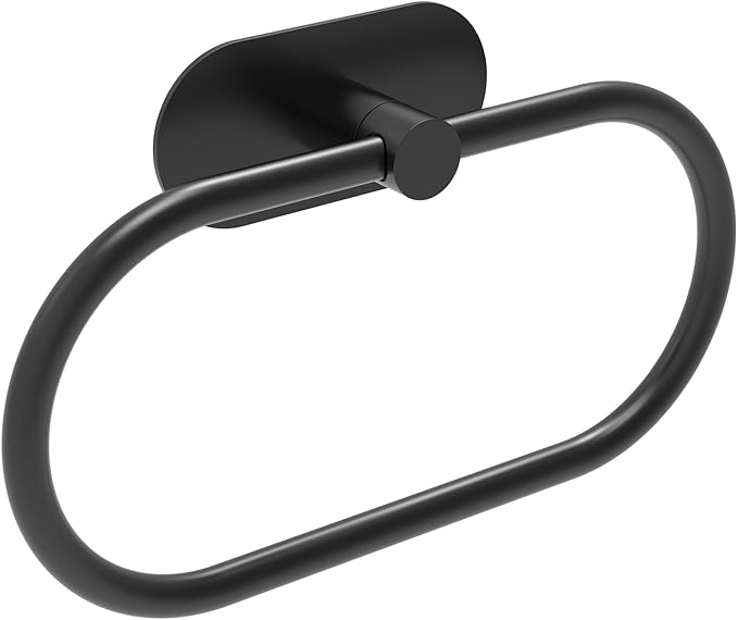 Adhesive Towel Holder for Bathroom Matte Black No Drill Hand Towel Ring Stainless Steel and Zinc Alloy Self Adhesive Towel Hanger for Bath, Kitchen