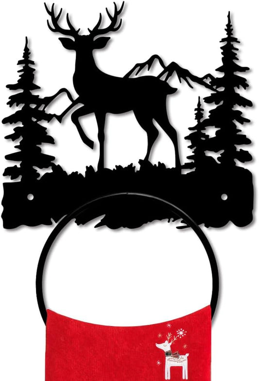 MAYJOYDIY Deer Metal Towel Ring Forest Animal Mountain Towel Holder Bath Towel Ring Wall Mounted Metal Towel Rack for Bathroom Kitchen Towel Hanger Home Decors Gift