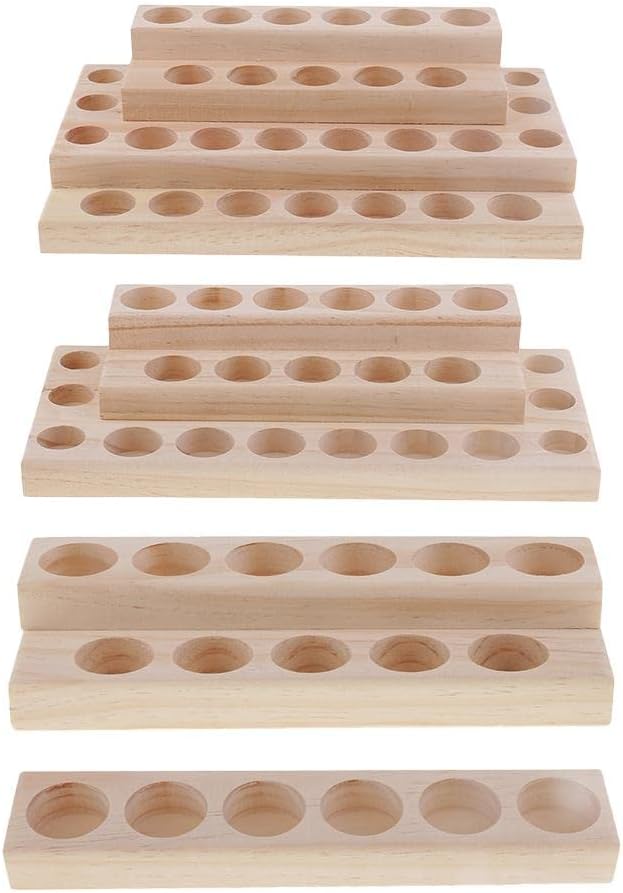 5 Pack Solid Wood Single Tier Perfume Essential Oil Display Stand Storage Organizer Rack Wooden Holder for 6 Pieces 5ml 10ml 15ml Bottles