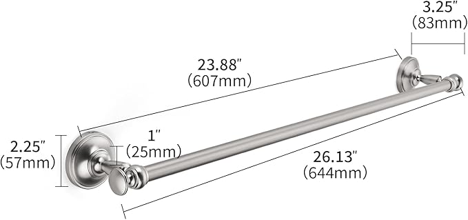 khtumeware 1 Pack Brushed Nickel Towel Bar 24 Inch Towel Rack for Bathroom Wall Mounted Thicken Steel Towel Rod Modern Home Decor