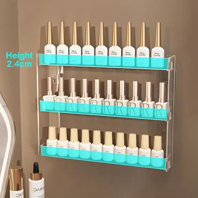 3 Layers Makeup Organizer Wall Mounted, Acrylic Invisible Floating Shelves with Anti-Slip Adhesive Backing, Sunglasses Display Rack, Nail Polish Storage, Clear (2 Pack)