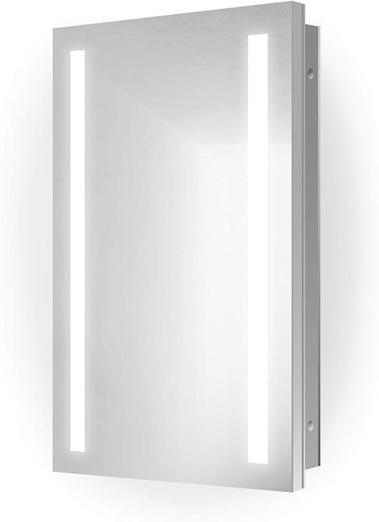 Krugg Kinetic LED Medicine Cabinet| Recessed or Surface Mount Mirror Cabinet w/Dimmer & Defogger (15"x30" Left Hinge)