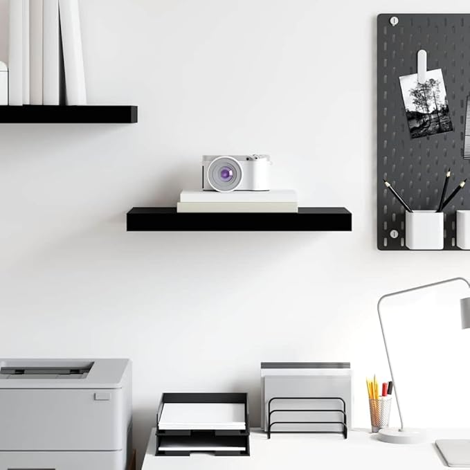 Floating Wall Shelf High Gloss Black 19.7x9.1 Inches, Modern Invisible Mounting Display Rack for Living Room, Honeycomb MDF and Metal Frame Holds 15.4 lb for Books Decor Awards