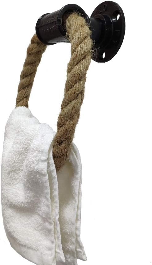 Nautical Towel Ring,Industrial Pipe Rope Towel Ring Wall Mounted Rustic Hand Towel Holder Bathroom Decor
