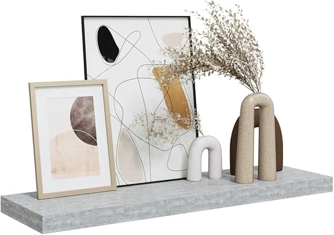 Floating Wall Shelf 31.5 Inch, Concrete Grey Minimalist MDF Display Ledge, Modern Wall Mounted Storage Rack for Books, Collectibles, Home Office Decor