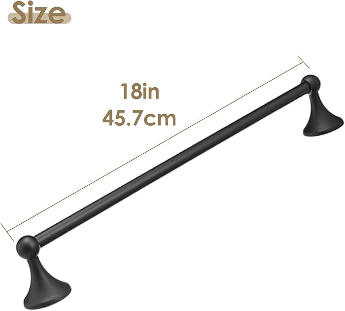 Flat Black Towel Bar - 18-Inch Wall Mount Bathroom Towel Rack, Rustproof and Space-Saving Design for Home & Hotel,Modern Design for Efficient Bathroom Storage