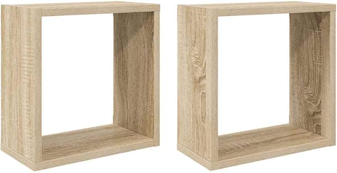 Set of 2 Floating Cube Shelves, Wall Mounted Sonoma Oak Display Shelving for Living Room, Bedroom Decor, 11.8 x 11.8 Inch Square Storage Organizers
