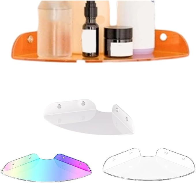 Iridescent Acrylic Corner Shelves Set of 2 for Wall Mounted Storage and Space Saving in Bathroom Kitchen Bedroom Office (white)