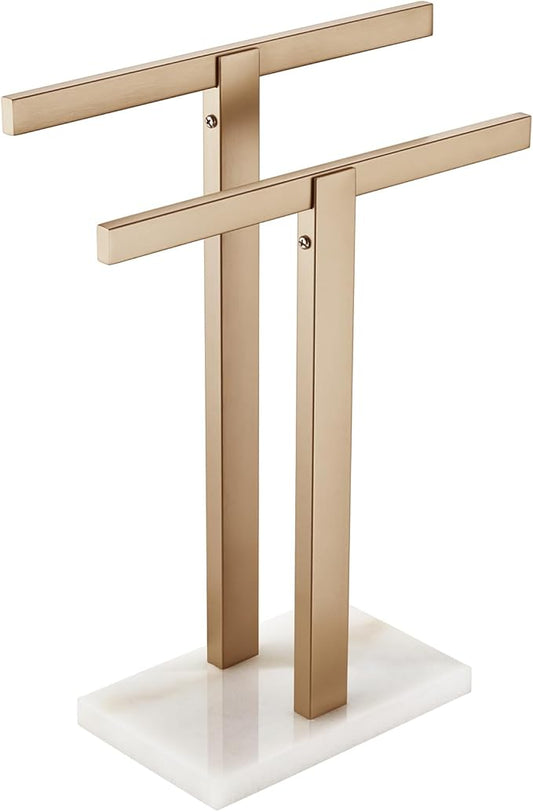 KOKOSIRI Hand Towel Bars Standing Towel Racks with Marble Base for Bathroom Kitchen Vanity Countertop, Champagne Bronze Stainless Steel 15.7'' Height THS0001-SM-CPG
