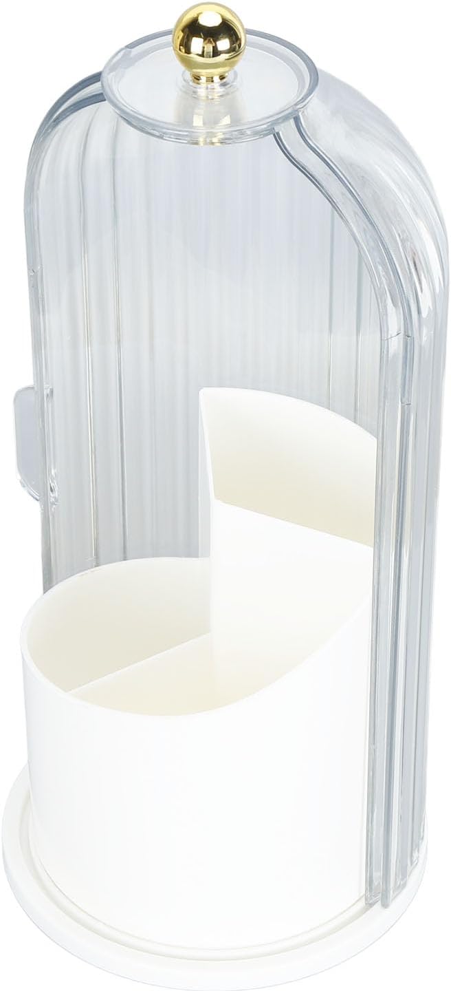 PerGar Makeup Brush Holder, Makeup Brush Holder Organizer, 360 Rotating Clear Dustproof Makeup Brushes Organizer, Makeup Brush Holder Organizer with Lid for Vanity Desktop (White Base