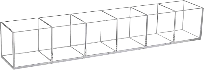 6 Section Clear Acrylic Organizer 6 Compartments Acrylic Pen Holder 14.17x2.36x2.36 Inches Plastic Makeup Organizer Plastic Square Cube Storage for Jewelry Accessories