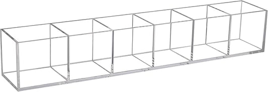 6 Section Clear Acrylic Organizer 6 Compartments Acrylic Pen Holder 14.17x2.36x2.36 Inches Plastic Makeup Organizer Plastic Square Cube Storage for Jewelry Accessories