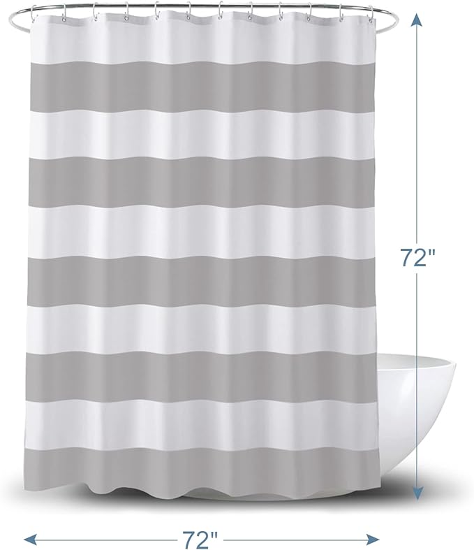 AmazerBath Grey and White Shower Curtain Fabric, Striped Shower Curtain Cloth with Heavy Duty Stones and Rust-Resistent Metal Grommets, 72" W x 72" H