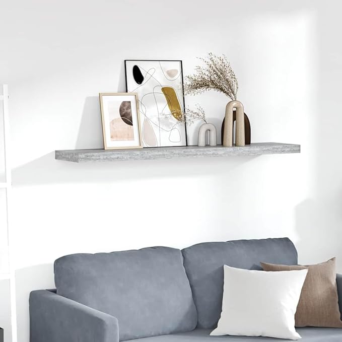 47.2 Inch Floating Wall Shelf, Modern Concrete Grey MDF Shelving Unit for Bedroom, Living Room, Home Office, Invisible Mounting Storage Display Rack