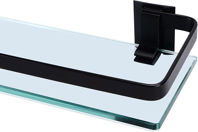 Black Bathroom Rack, Thickened Tempered Glass Shelf, Large Storage Space with Strong Load Bearing Capacity, Single Layer Bathroom Shelf for Towels and Cosmetics, Easy to Install