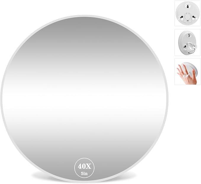 40X Magnifying Makeup Mirror, 5inch Handheld Travel Magnifying Mirror, Powerful 40x Magnification with 3 Suction Cups Easy Mounting, Makeup Magnification 40X for Men/Women Detail Work Essential