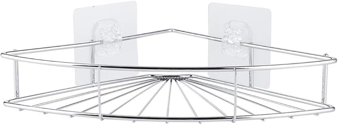 No Need to Punch holess Steel Triangular STO Shelf, Corner Bathroom Shelf Rack with Adhesive, S Viscosity and Ventilated, Space Corner