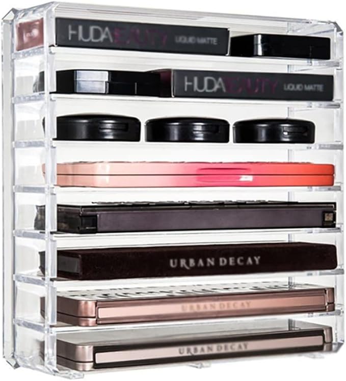 Acrylic Eyeshadow Makeup Organizer 16 Space Cosmetic Storage Container Clean Makeup Organizing Tray For Bronzer, Highlighter,Powder,Blush Cosmetic Organisers