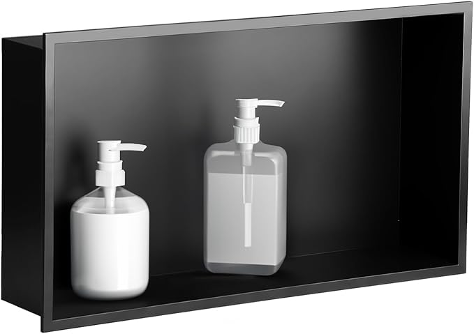 SaniteModar Shower Niche, Stainless Steel Shower Niche No Tile Needed, Recessed for Bathroom Storage (Matte Black, 12x24)