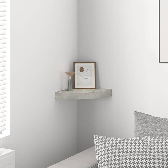 Wall Corner Shelf, Floating Triangular Corner Shelves for Living Room Bedroom, Concrete Grey MDF, Space-Saving Wall Mounted Display Organizer, 9.8 Inch