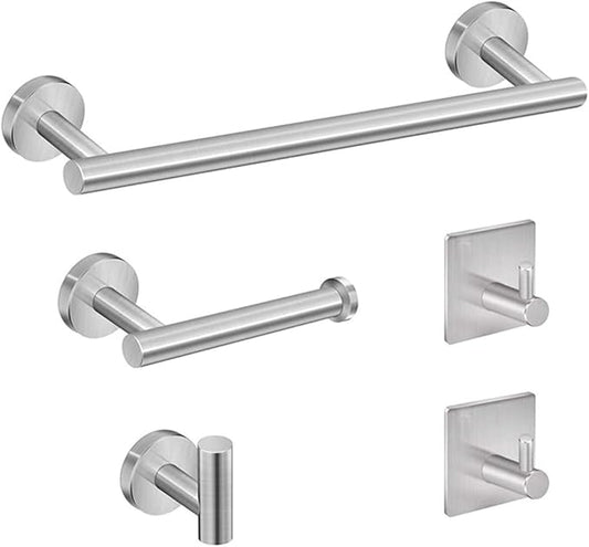 5-Pieces Bathroom Hardware Set, SUS304 Stainless Steel Towel Rack Set, 16" Hand Towel Rack, Toilet Paper Rack, 3 Bathrobe Towel Hooks, Bathroom Accessories, Towel Rack Set(Brushed Nickel)