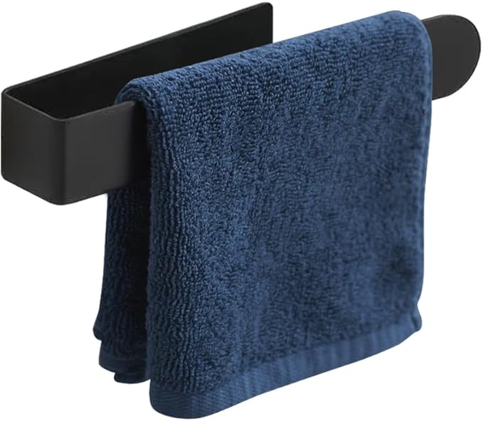 Hand Towel Holder, Self Adhesive Hand Towel Bar，Stainless Steel Bathroom Towel Racks Stick on Wall, Black