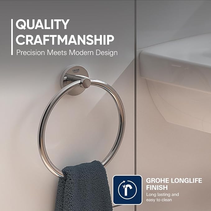 Grohe 40365001 Essentials Metal 7.48-in. Towel-Ring, Starlight Chrome
